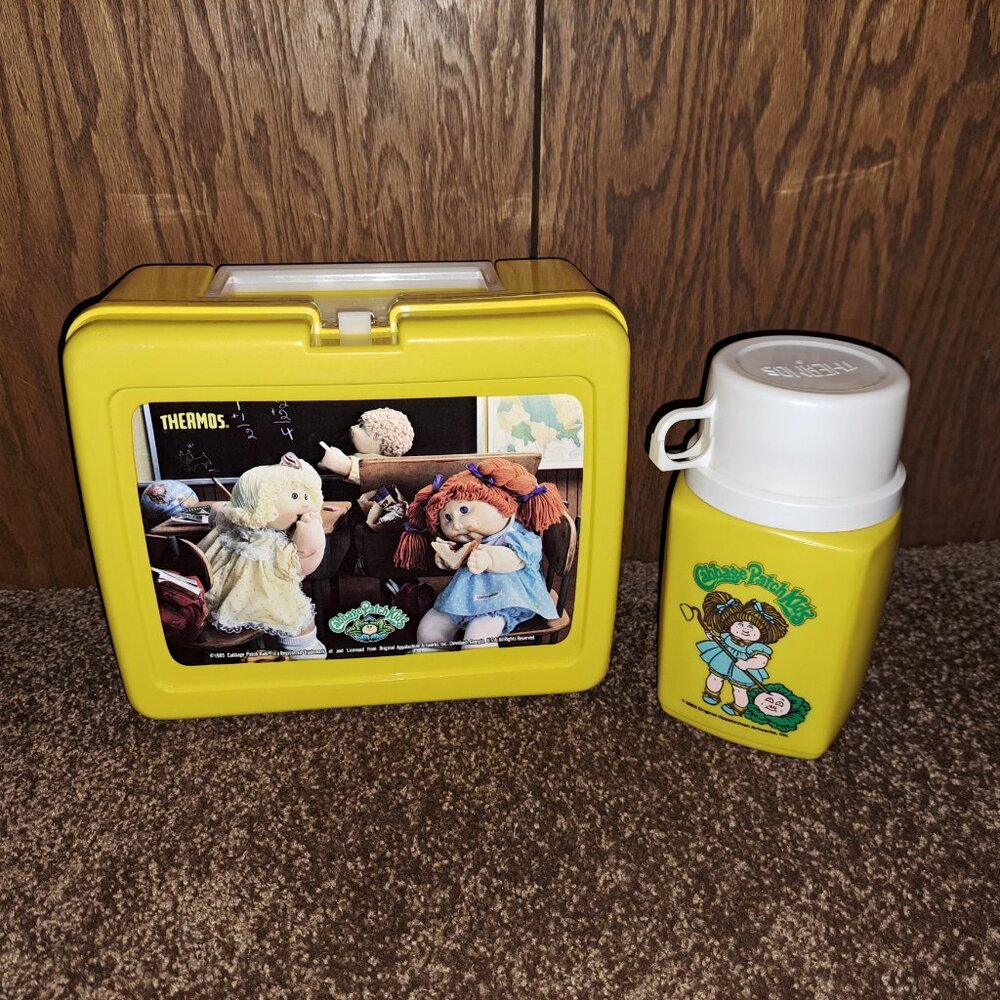 Cabbage Patch Kids Vintage 1985 Plastic Lunch box and Thermos, Made In The USA